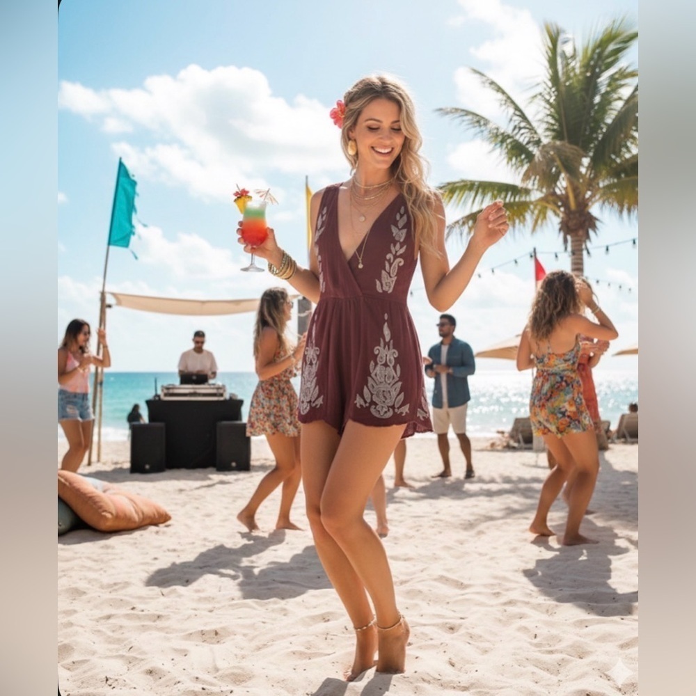 FREE PEOPLE Intimately Songbird Embroidered Romper Gauze Women's XS